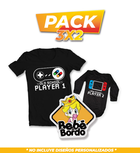 Pack Poleras Familiares Gamer + Letrero Princesa Peach 3x2