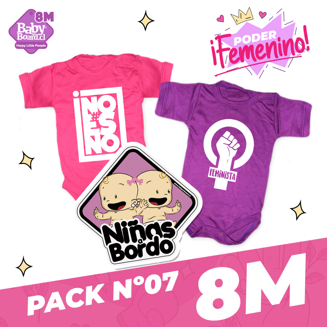Pack Body Bebé No es No + Body Bebé Feminista + Letrero Niñas a Bordo