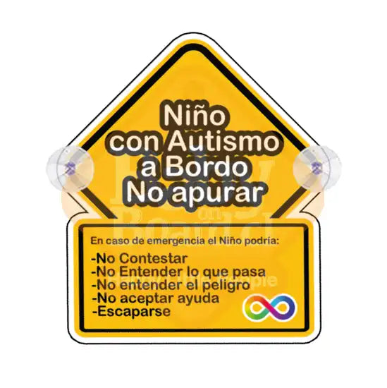 Letrero Bebé a Bordo Chupones Autismo Indicaciones