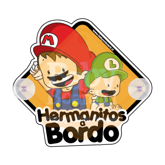 Letrero Bebé a Bordo BoyMario + BabyLuigi Chupones