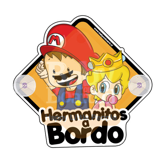 Letrero Bebé a Bordo Chupones BoyMarioBros + Princesa BabyPeach