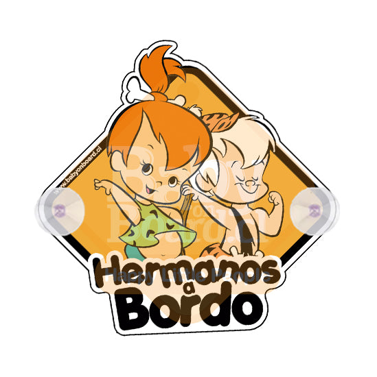 Letrero Hermanos a Bordo BabyPebbles - BabyBamBam Chupones