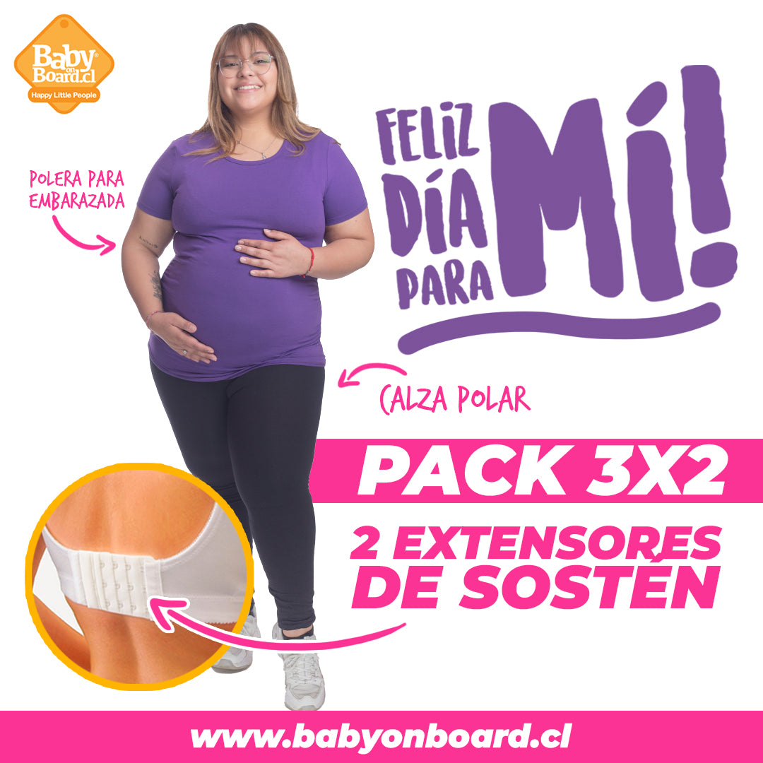 Polera para Embarazada Morada + Calza para Embarazada Polar Negra + Extensor de Sosten