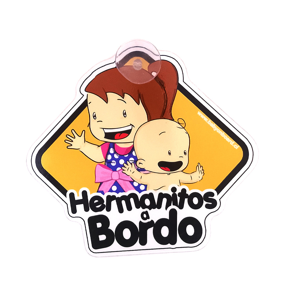 Letrero "prototipo" ventosa, hermanitos: Niña mayor y niño bebe