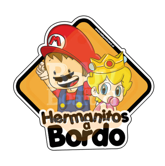Letrero Bebé a Bordo BoyMarioBros + Princesa BabyPeach