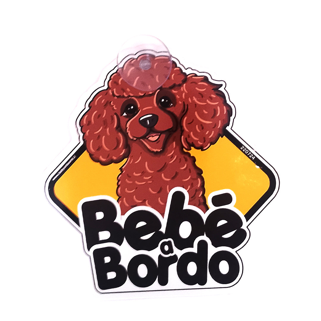 Letrero "prototipo" ventosa, Poodle a Bordo - Café