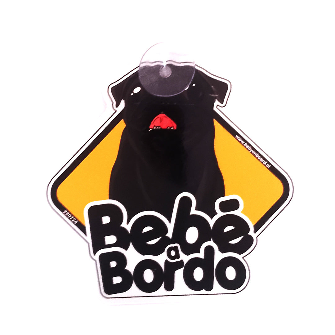 Letrero "prototipo" ventosa, Pug a Bordo - negro