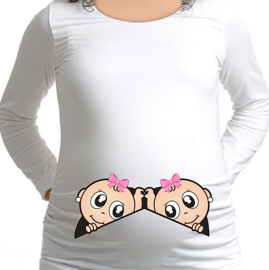 #075 Polera Embarazada Gemelas asomadas