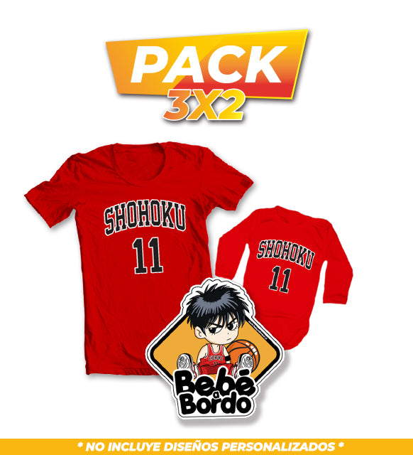 Polera Adulto + Body Slam Dunk Shohoku Nº 11 + Letrero Rukawua 3X2