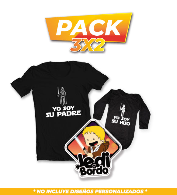 Pack 3x2 Yo Soy su Padre + Yo Soy su Hijo + Letrero Bebé a Bordo Jedi