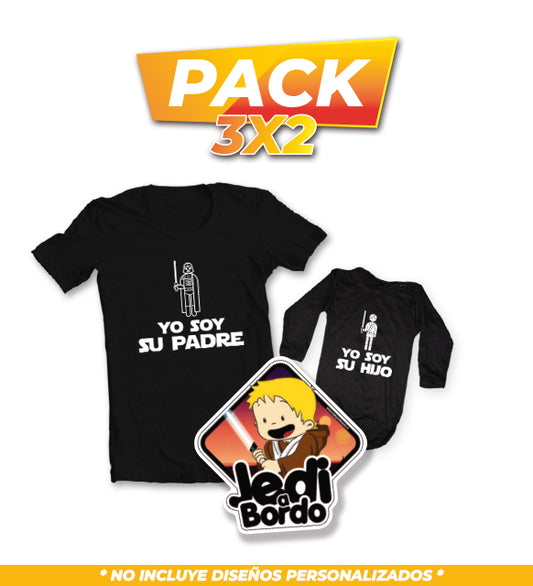 Pack 3x2 Yo Soy su Padre + Yo Soy su Hijo + Letrero Bebé a Bordo Jedi