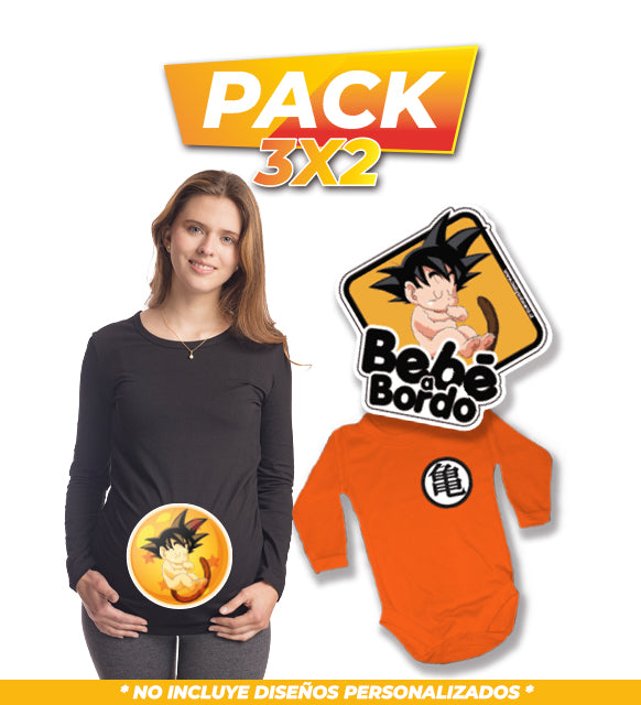 Polera Embarazada + Body Bebé + Letrero Gratis BabyGoku Pack 3x2