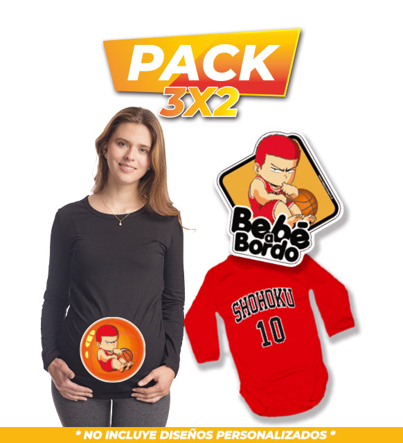 Polera Embarazada + Body Bebé + Letrero Slam Dunk Pack 3x2