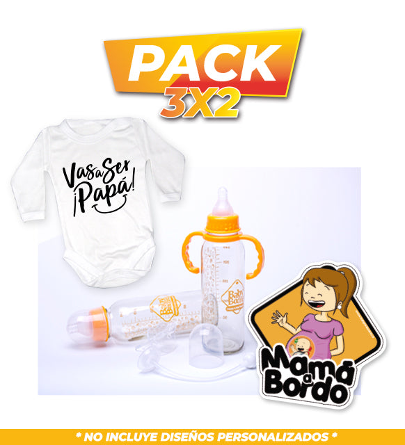 Vas a Ser Papá + Set de Mamaderas + Letrero embarazada a bordo 3x2