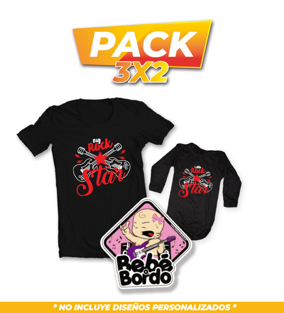 Pack Poleras Rockstar + Letrero Rockera 3x2