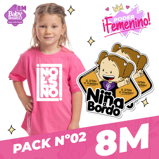 Polera Niña "No es No" + 2 Letreros Niña a Bordo