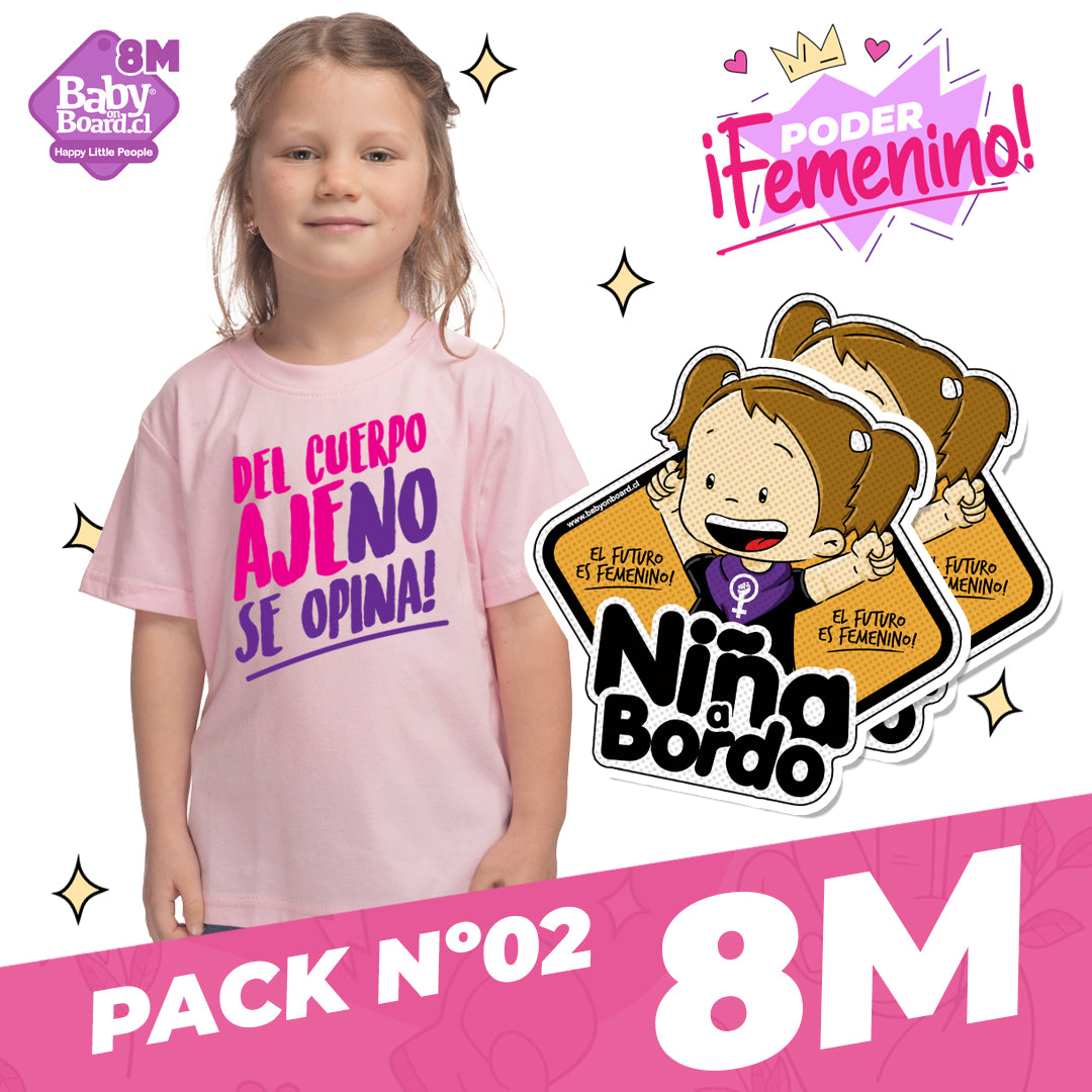 Polera Niña "Del cuerpo ajeno no se opina" + Letrero Niña a Bordo Windows Vision