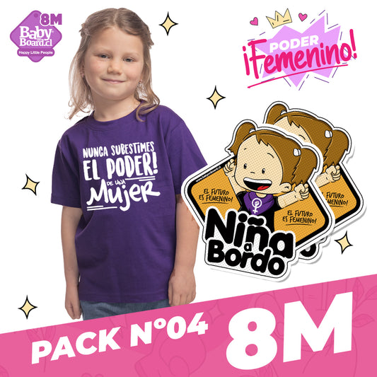 Pack Polera Niña Nunca Subestimes el Poder de una Mujer + Letrero Niña a Bordo