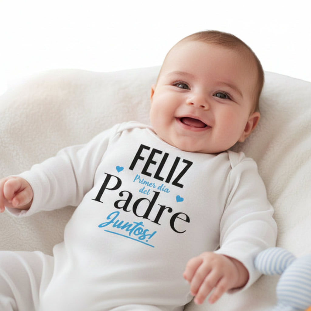 Body Bebé Feliz primer día del Padre juntos letras celestes