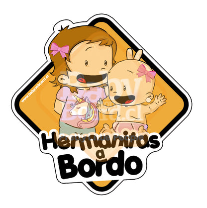 Letrero Bebé a Bordo Hermanitas Adhesivo