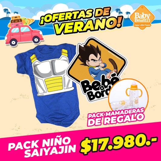 Pack Guerrero Saiyajin Body Bebé + Letrero Vegeta + Mamaderas