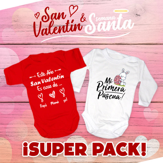 Super Pack Body Bebe Mi Primera Pascua + Body Bebe San Valentin