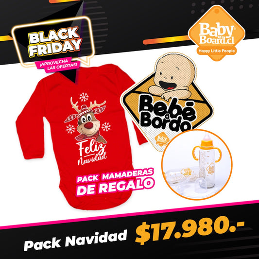 Pack Navidad Body + Letrero Bebé a Bordo + Mamadera de Regalo