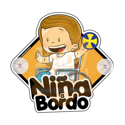 Letrero Bebé a Bordo Silla Ruedas Niña Castaño