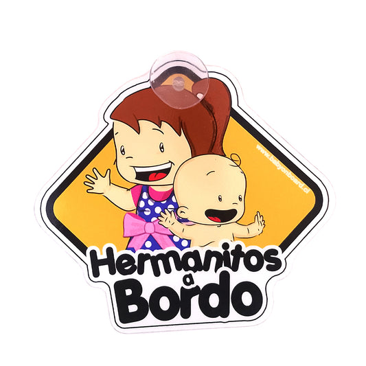 Letrero "prototipo" ventosa, hermanitos:  Niña mayor y niño bebe