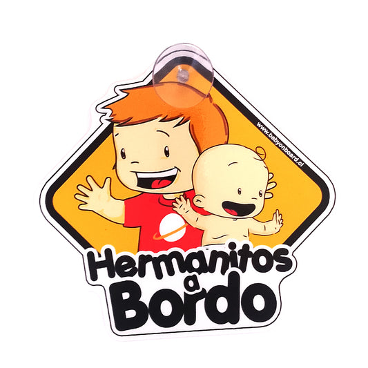 Letrero "prototipo" ventosa, hermanitos:  Niño mayor y niño bebe