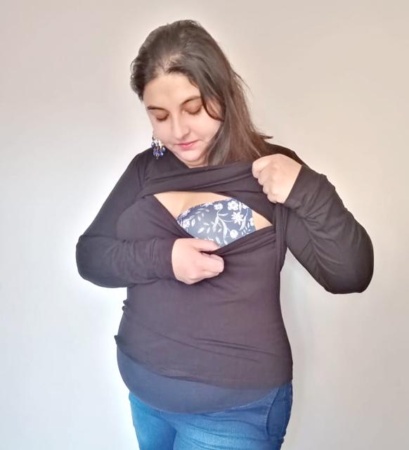 Polera Lactancia Negra M/Larga