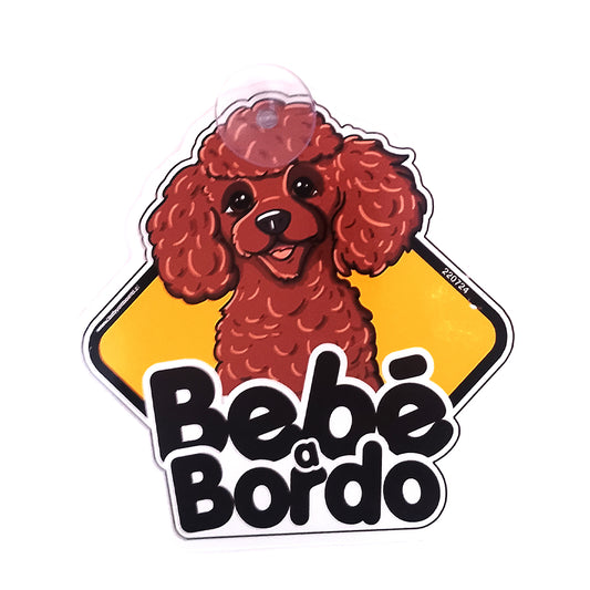 Letrero "prototipo" ventosa, Poodle a Bordo - Café